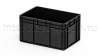 Евроконтейнер закрытые ручки/сплошное дно (черный), 600x400x320 мм